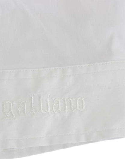 John Galliano Chic White Cotton Blend Shortsleeve Blouse John Galliano