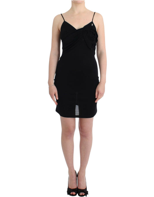 John Galliano Elegant Black Jersey Knee-Length Dress John Galliano