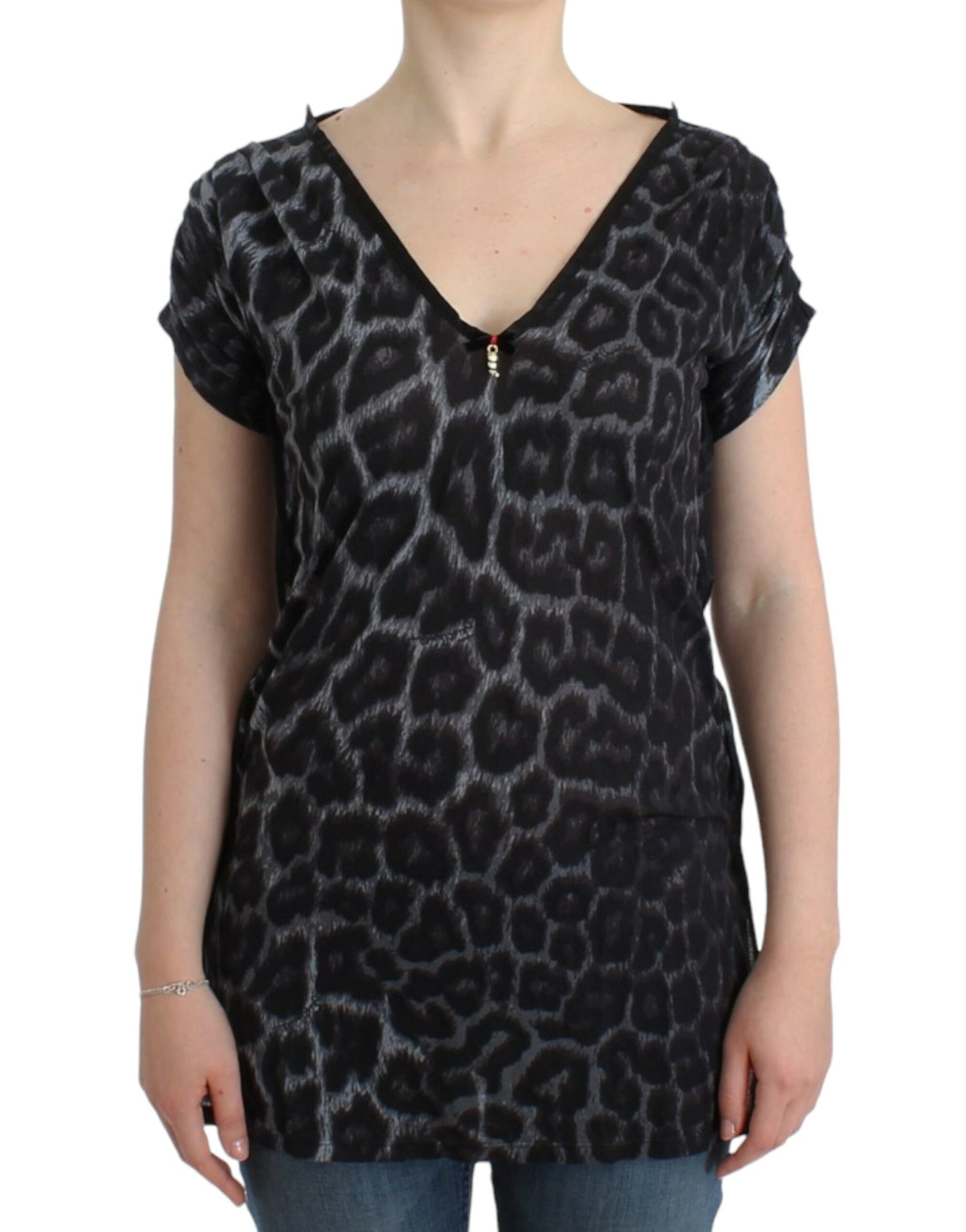 Cavalli Sultry Leopard V-Neck Modal Top Cavalli