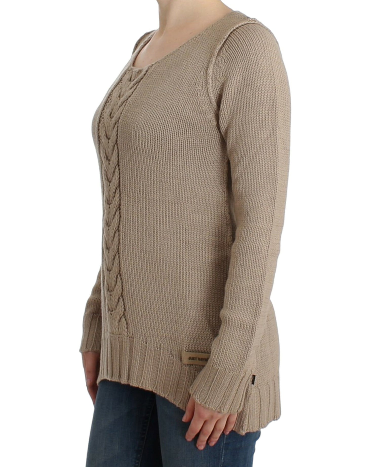 Cavalli Elegant Beige Knitted Crew Neck Sweater Cavalli