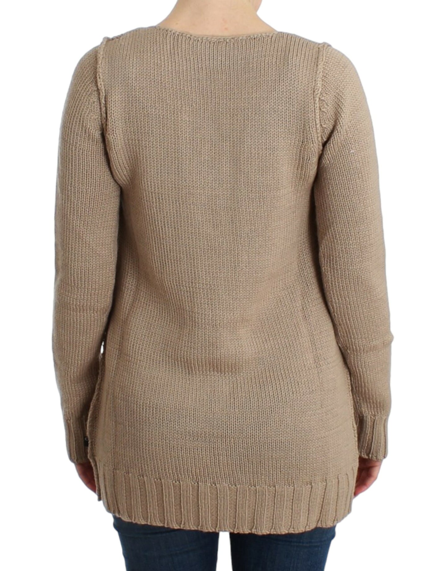 Cavalli Elegant Beige Knitted Crew Neck Sweater Cavalli