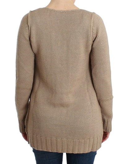 Cavalli Elegant Beige Knitted Crew Neck Sweater Cavalli