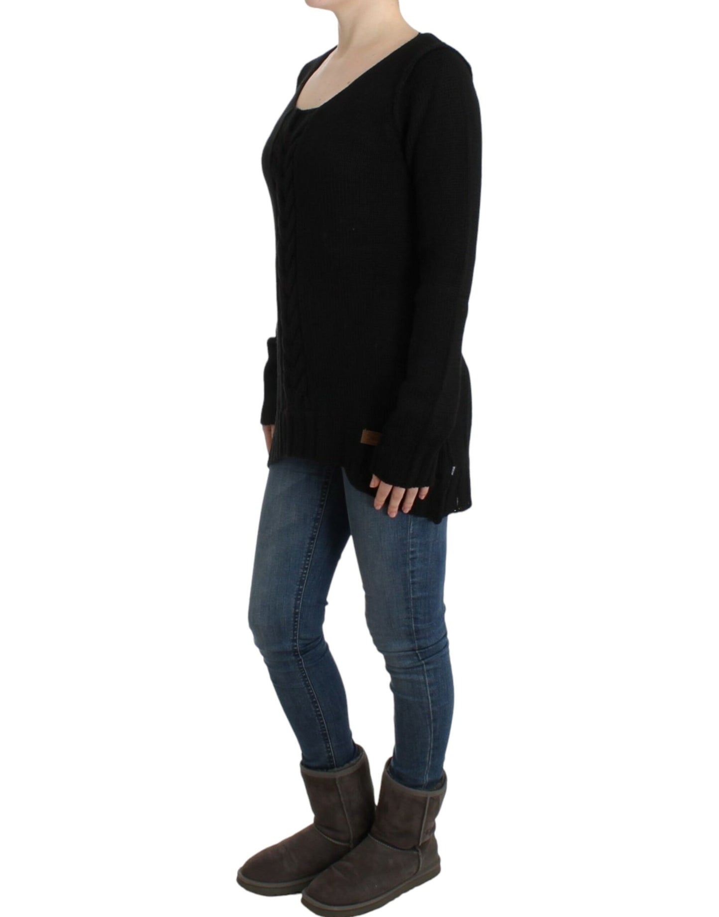 Cavalli Alluring Black Knitted Crew Neck Sweater Cavalli