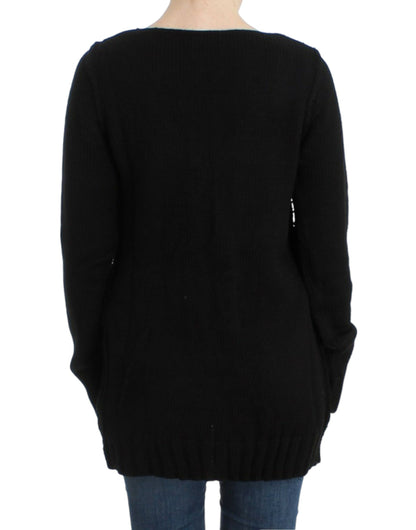 Cavalli Alluring Black Knitted Crew Neck Sweater Cavalli