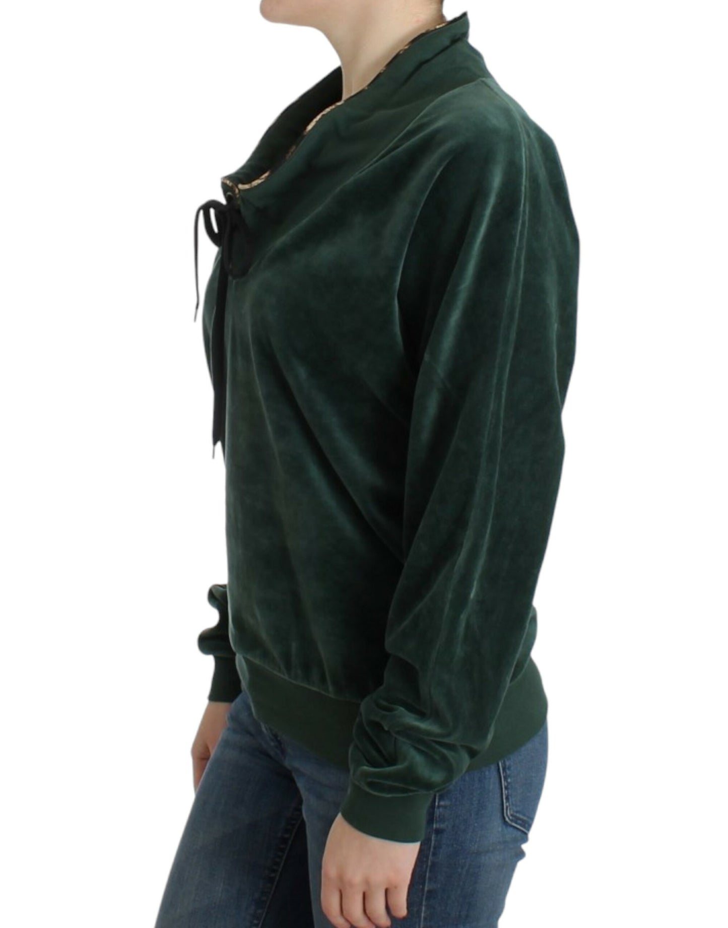 Cavalli Elegant Green Mock Sweater with Rhinestone Detail Cavalli