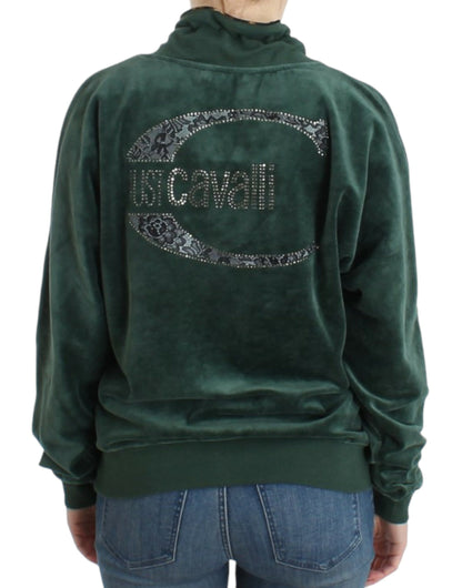 Cavalli Elegant Green Mock Sweater with Rhinestone Detail Cavalli