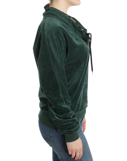 Cavalli Elegant Green Mock Sweater with Rhinestone Detail Cavalli