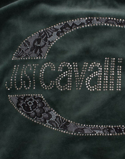 Cavalli Elegant Green Mock Sweater with Rhinestone Detail Cavalli