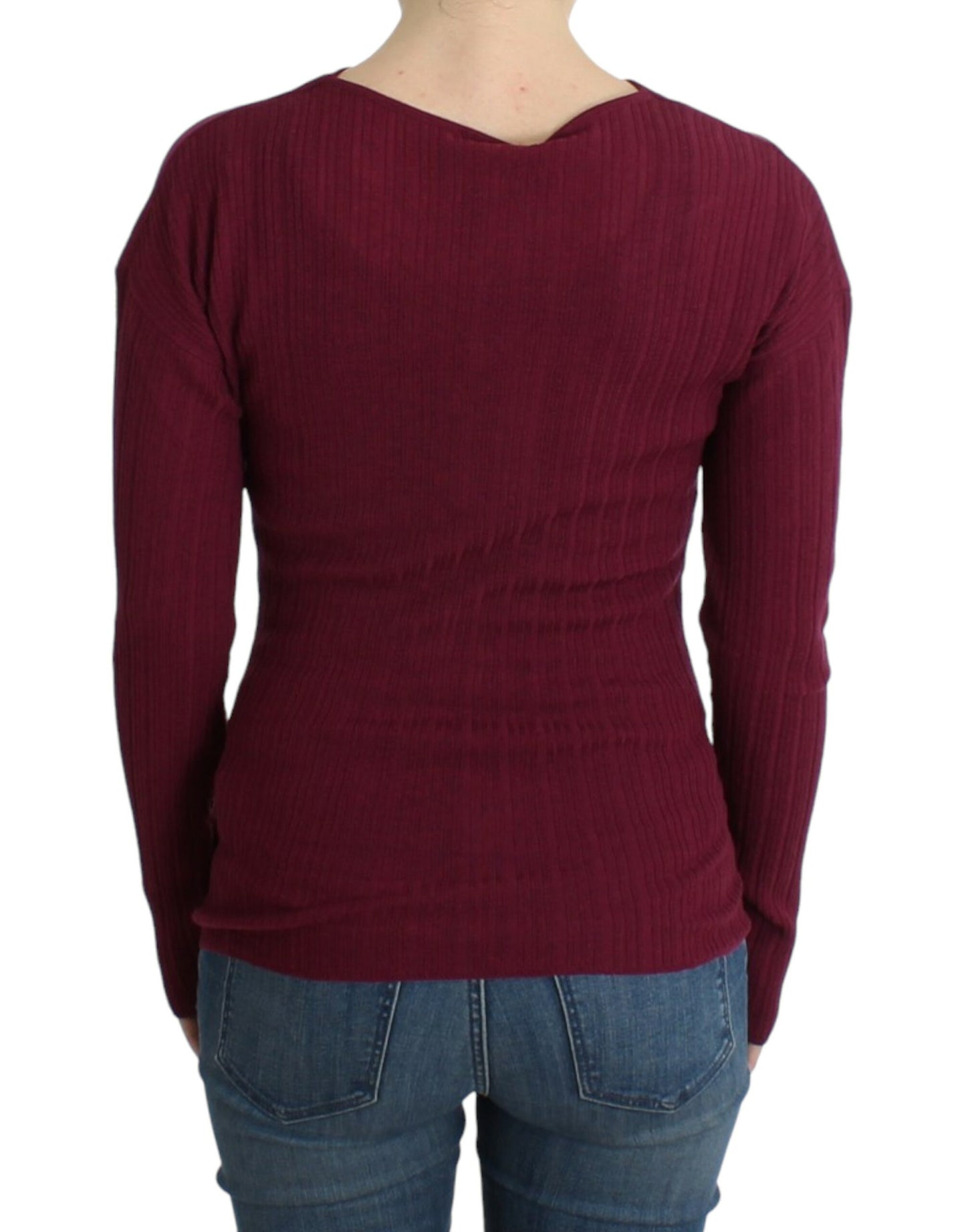 Cavalli Elegant Purple Keyhole Wool Sweater Cavalli