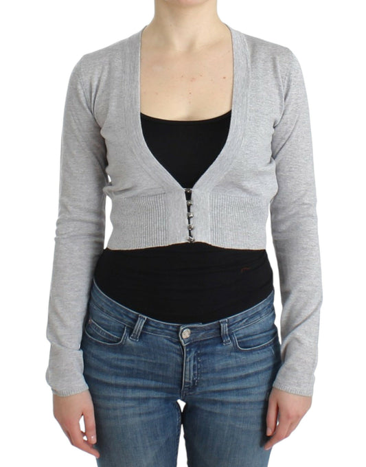 Cavalli Cropped Virgin Wool Cardigan in Chic Gray Cavalli