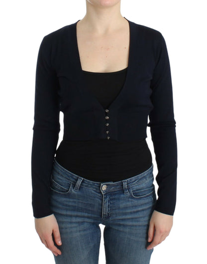 Cavalli Elegant Black Cropped Virgin Wool Cardigan Cavalli