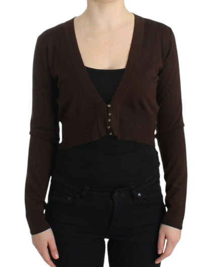 Cavalli Elegant Brown Virgin Wool Cropped Cardigan Cavalli