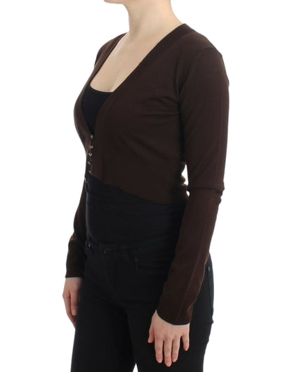 Cavalli Elegant Brown Virgin Wool Cropped Cardigan Cavalli