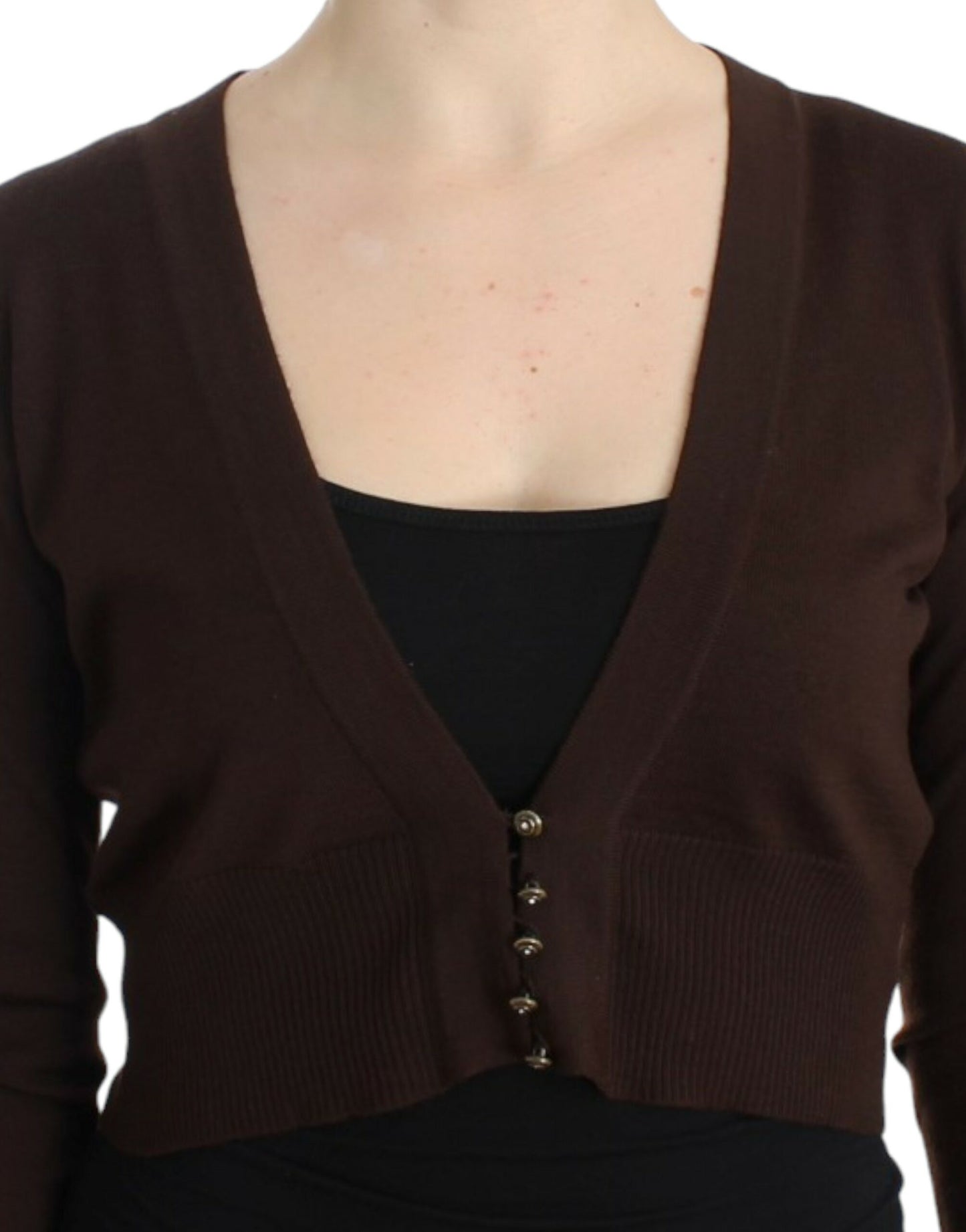 Cavalli Elegant Brown Virgin Wool Cropped Cardigan Cavalli