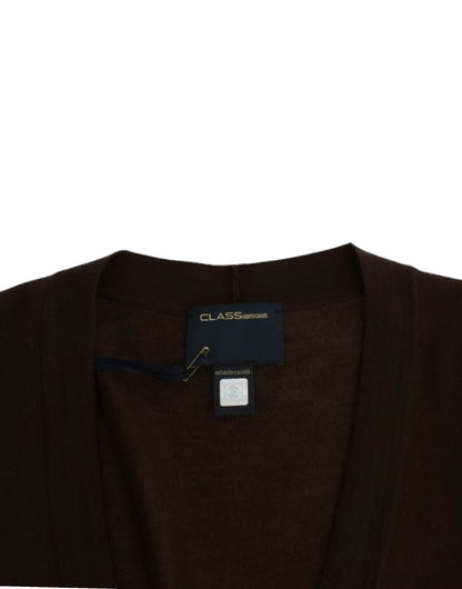 Cavalli Elegant Brown Virgin Wool Cropped Cardigan Cavalli