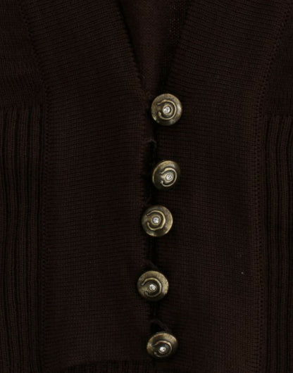 Cavalli Elegant Brown Virgin Wool Cropped Cardigan Cavalli