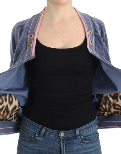 Cavalli Elegant Blue Zip Cardigan with Gold Details Cavalli