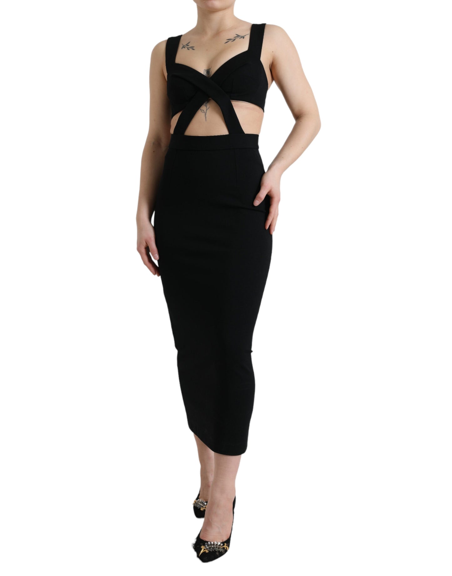 Dolce & Gabbana Glamorous Black Bodycon Midi Dress Dolce & Gabbana