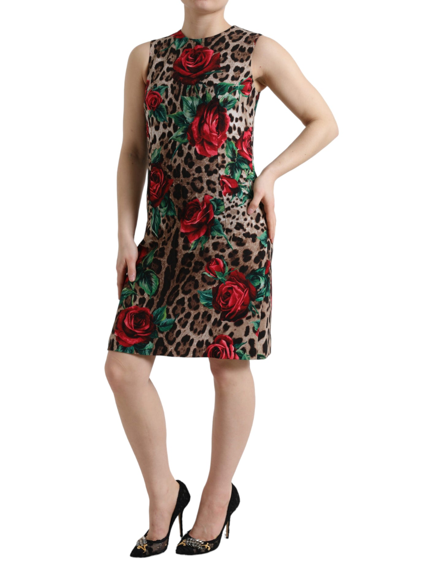 Dolce & Gabbana Elegant Leopard Floral A-Line Dress Dolce & Gabbana