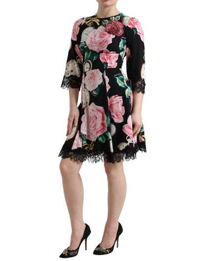 Dolce & Gabbana Enchanting Floral A-Line Dress with Sequined Detail Dolce & Gabbana