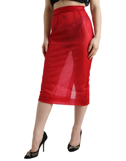 Dolce & Gabbana Chic Red High Waist Sheer Midi Skirt Dolce & Gabbana