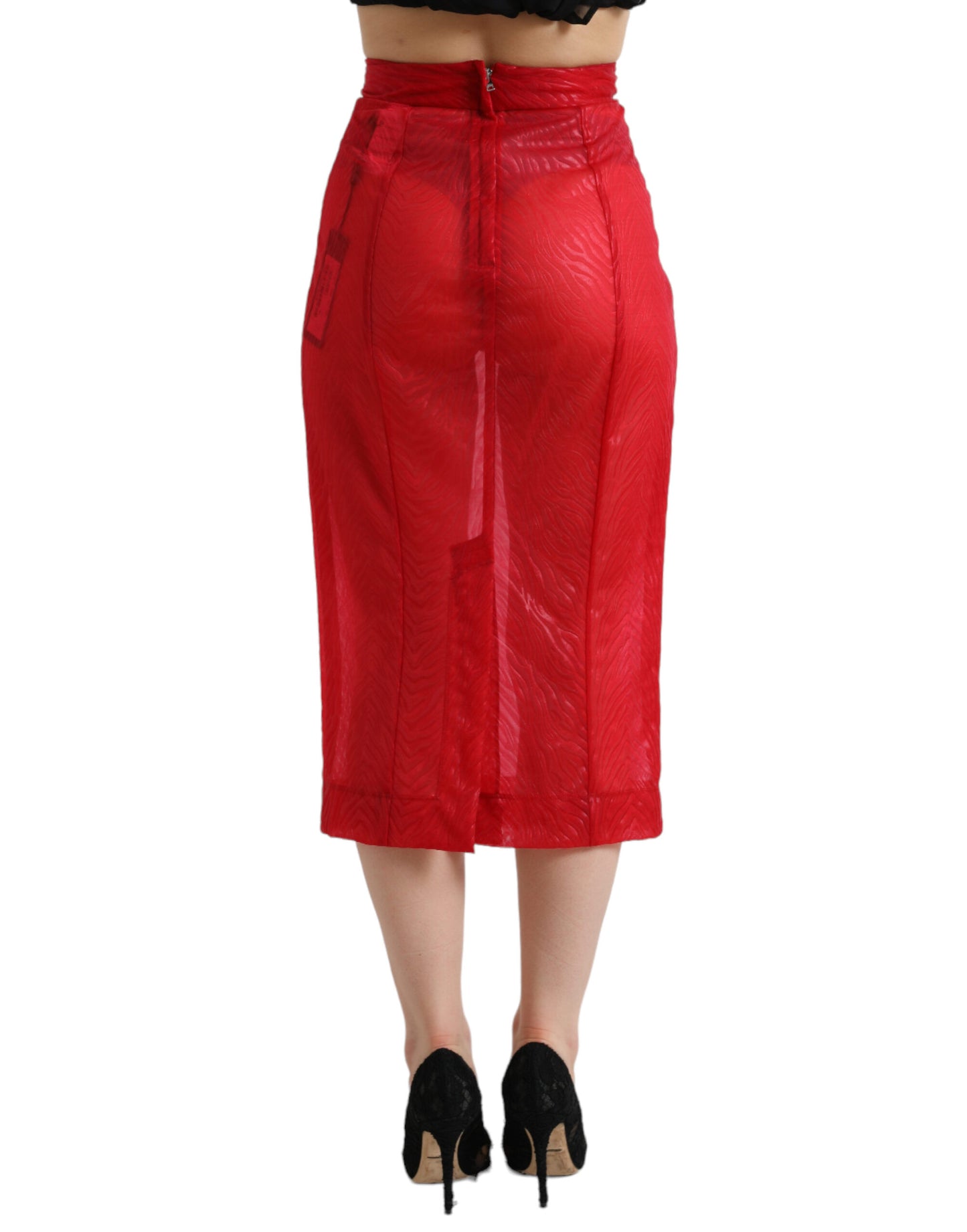 Dolce & Gabbana Chic Red High Waist Sheer Midi Skirt Dolce & Gabbana