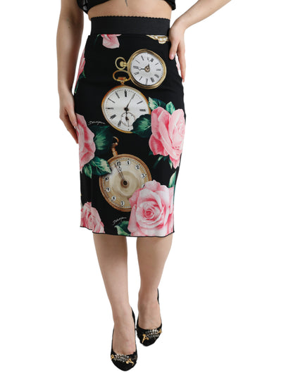 Dolce & Gabbana High Waist Silk Pencil Midi Skirt with Floral Print Dolce & Gabbana