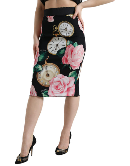 Dolce & Gabbana High Waist Silk Pencil Midi Skirt with Floral Print Dolce & Gabbana