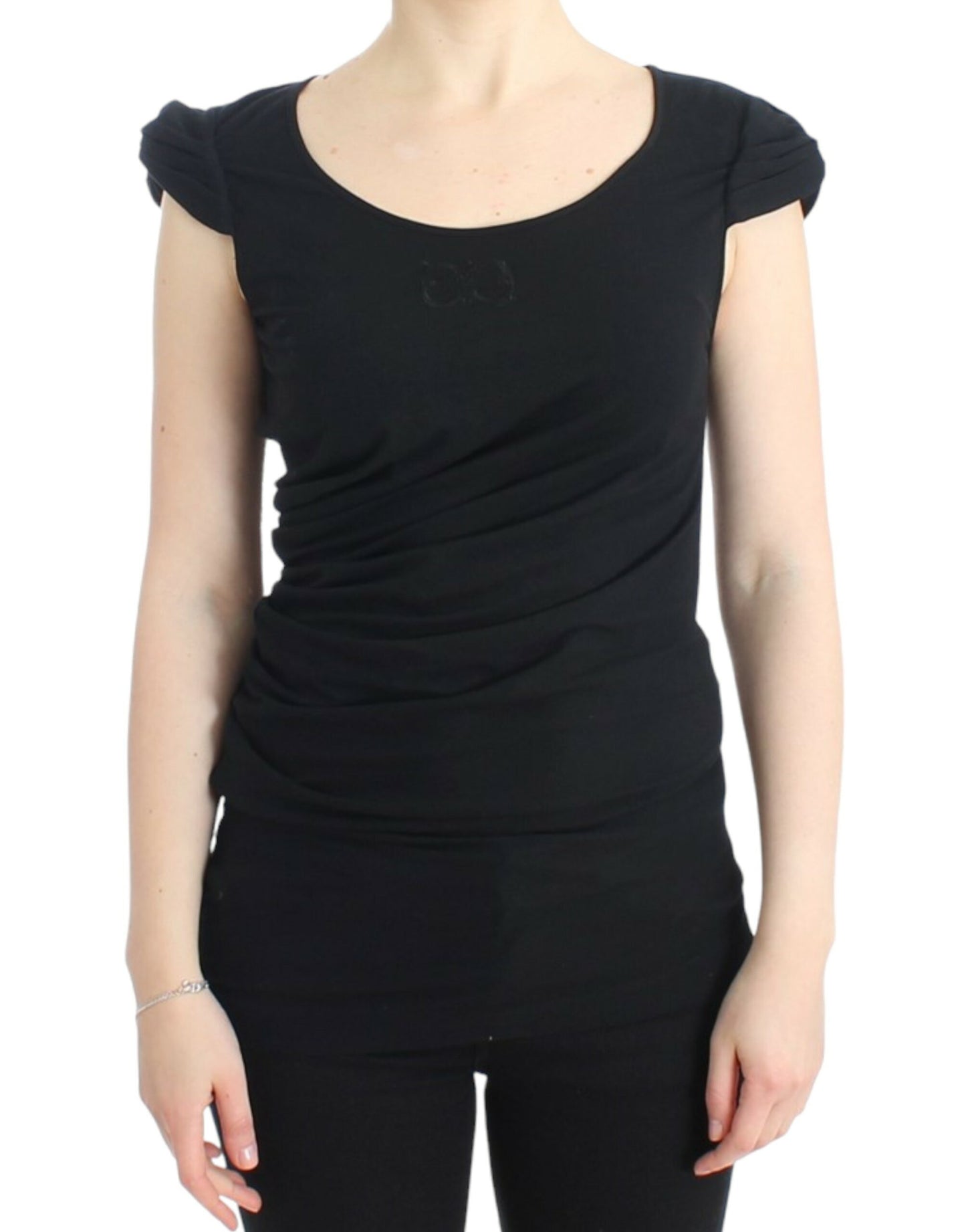 Cavalli Elegant Cap Sleeve Black Top Cavalli