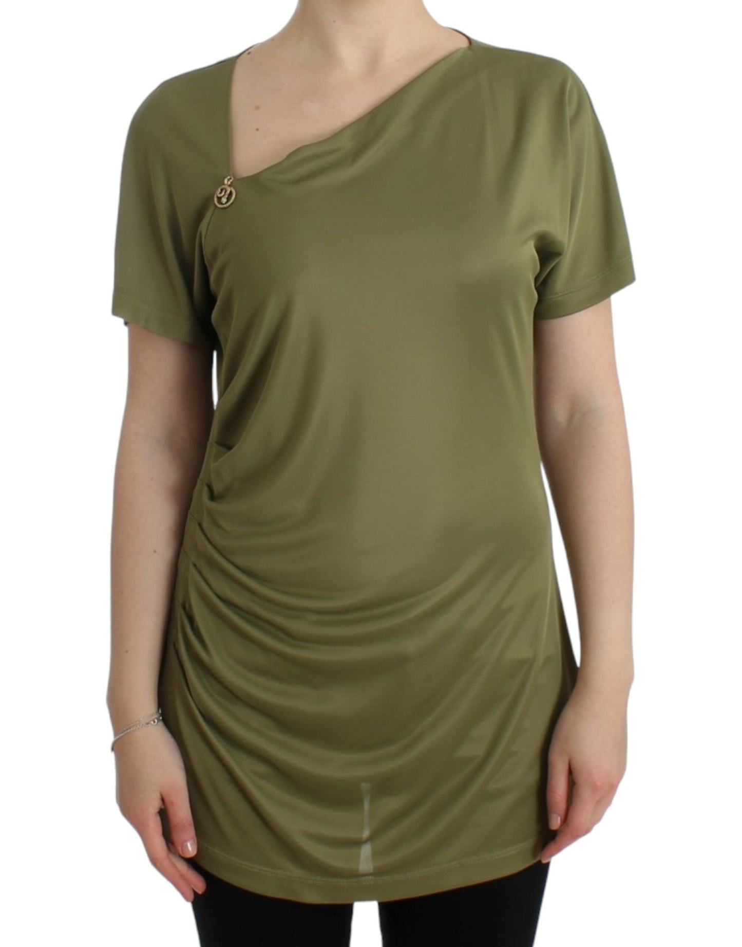 Cavalli Elegant Green Jersey Blouse with Gold Accents Cavalli