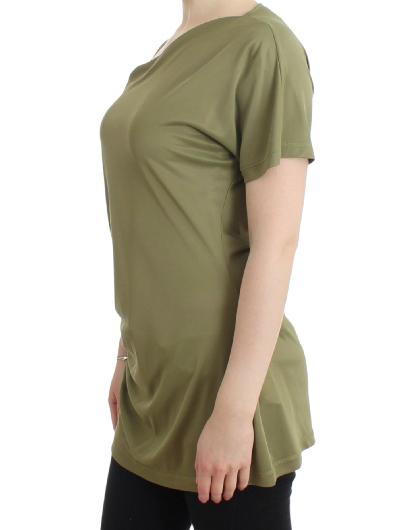 Cavalli Elegant Green Jersey Blouse with Gold Accents Cavalli