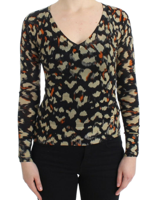 Cavalli Elegant Multicolor V-Neck Wool Jumper Cavalli