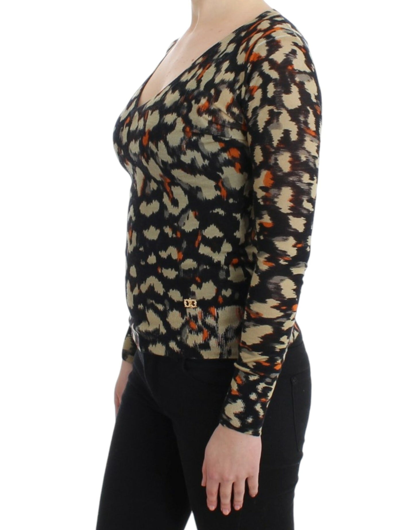 Cavalli Elegant Multicolor V-Neck Wool Jumper Cavalli