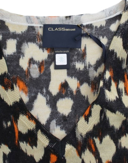 Cavalli Elegant Multicolor V-Neck Wool Jumper Cavalli