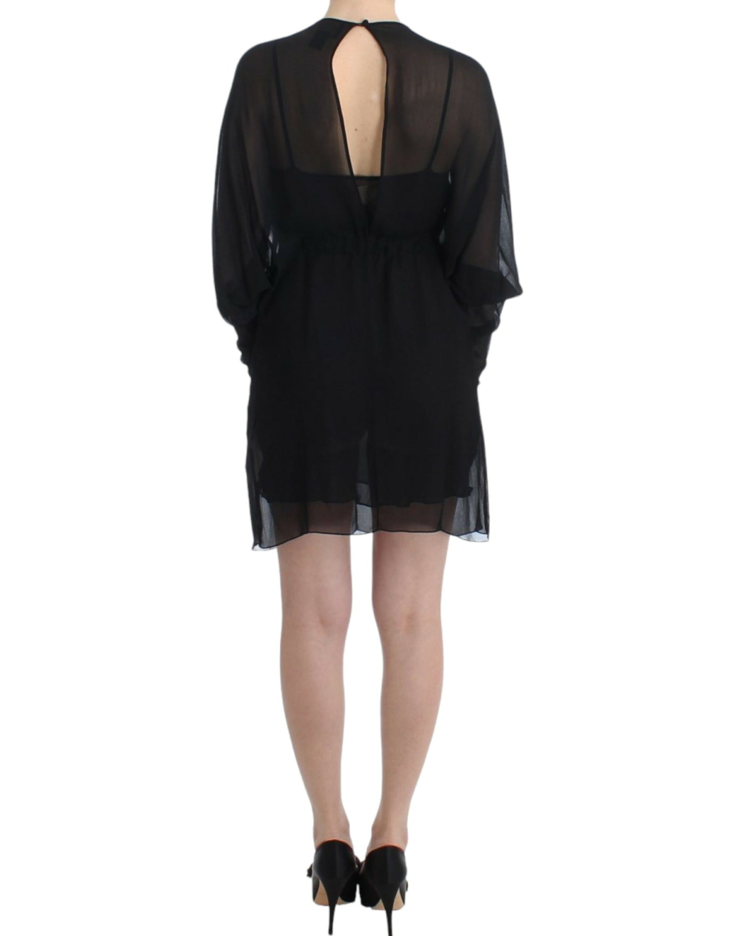 Cavalli Elegant Sheer Black Silk Blouson Dress Cavalli