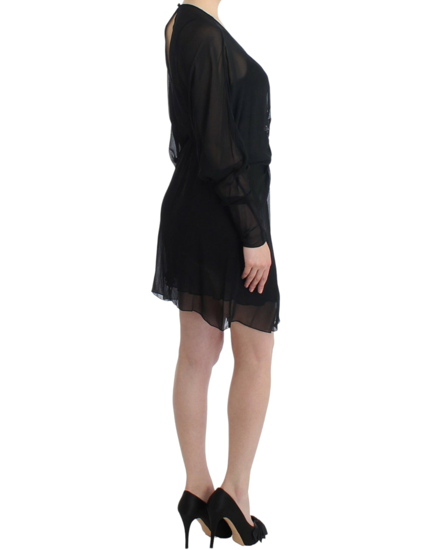 Cavalli Elegant Sheer Black Silk Blouson Dress Cavalli