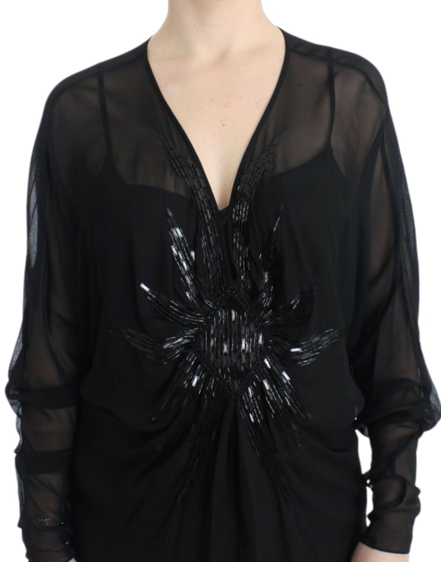 Cavalli Elegant Sheer Black Silk Blouson Dress Cavalli