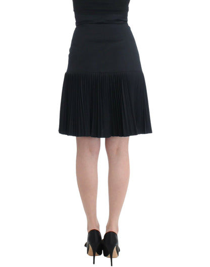 Cavalli Elegant Black Pleated Lace A-Line Skirt Cavalli