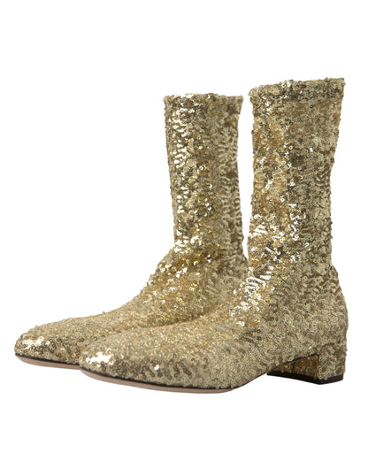 Dolce & Gabbana Elegant Mid Calf Gold Boots Exclusive Design Dolce & Gabbana