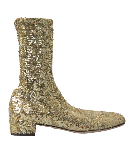 Dolce & Gabbana Elegant Mid Calf Gold Boots Exclusive Design Dolce & Gabbana