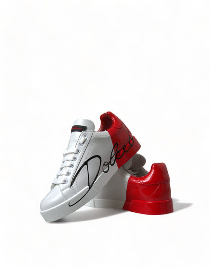 Dolce & Gabbana Elegant White Leather Portofino Sneakers Dolce & Gabbana