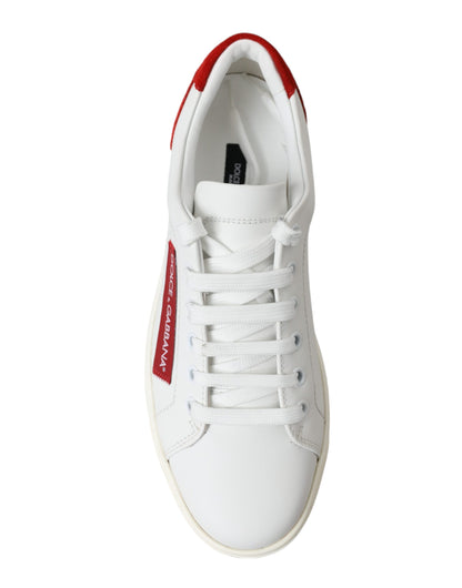 Dolce & Gabbana Chic White Leather Sneakers with Red Accents Dolce & Gabbana