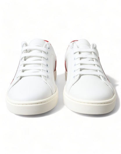 Dolce & Gabbana Chic White Leather Sneakers with Red Accents Dolce & Gabbana