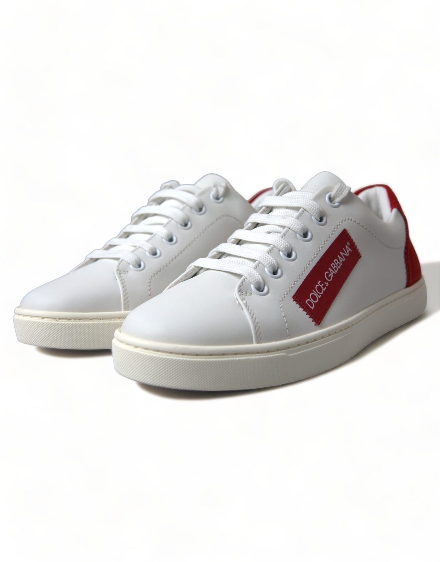 Dolce & Gabbana Chic White Leather Sneakers with Red Accents Dolce & Gabbana