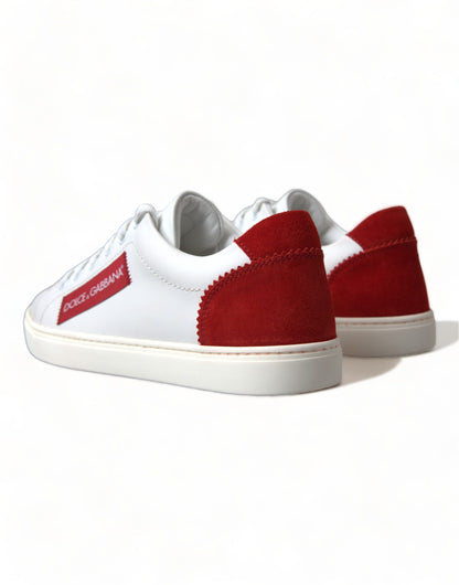 Dolce & Gabbana Chic White Leather Sneakers with Red Accents Dolce & Gabbana