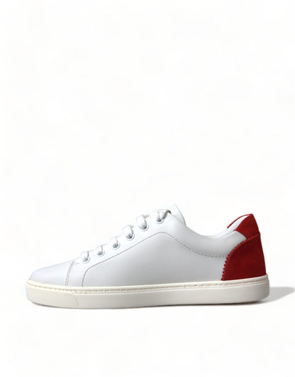 Dolce & Gabbana Chic White Leather Sneakers with Red Accents Dolce & Gabbana