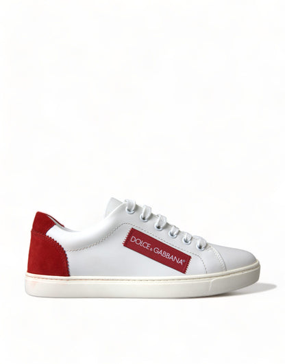 Dolce & Gabbana Chic White Leather Sneakers with Red Accents Dolce & Gabbana