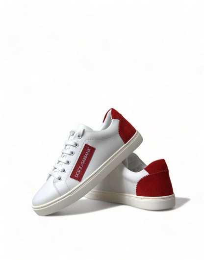 Dolce & Gabbana Chic White Leather Sneakers with Red Accents Dolce & Gabbana