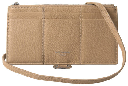 Dolce & Gabbana Elegant Beige Leather Wallet with Detachable Strap Dolce & Gabbana