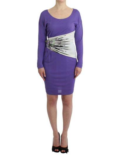 Cavalli Elegant Purple Floral Jersey Dress Cavalli